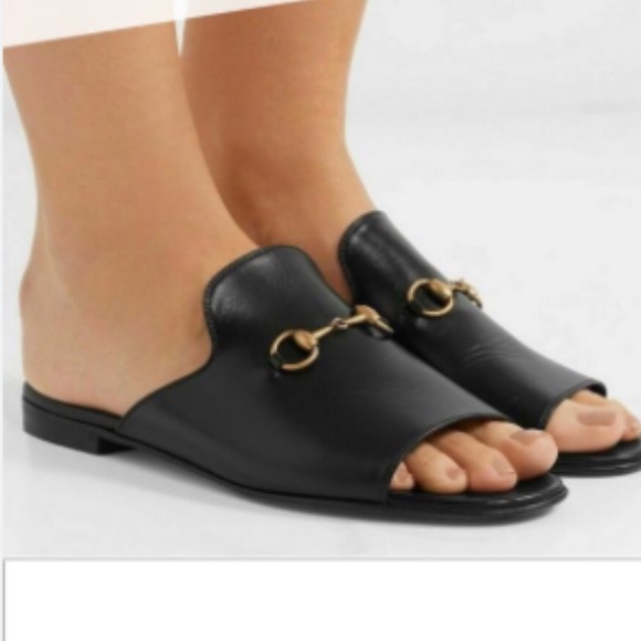 Gucci Malaga Kid Horsebit Black Leather Sandals Sz 8 - Picture 2 of 12